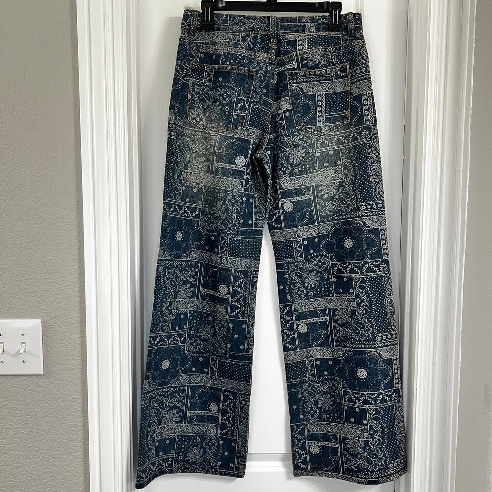 Cali 1850 Bandana Printed Low Rise Wide Leg Jeans